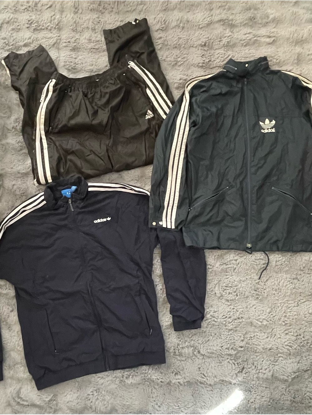 adidas Black and Navy Men’s Windbreaker Jackets with Three Stripes